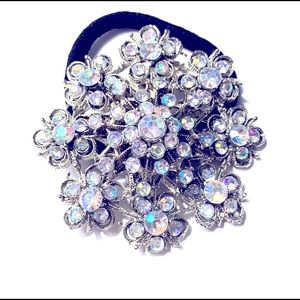 Ponytail Holder Brooch Clear Rhinestones 2 In 1 Snowflake